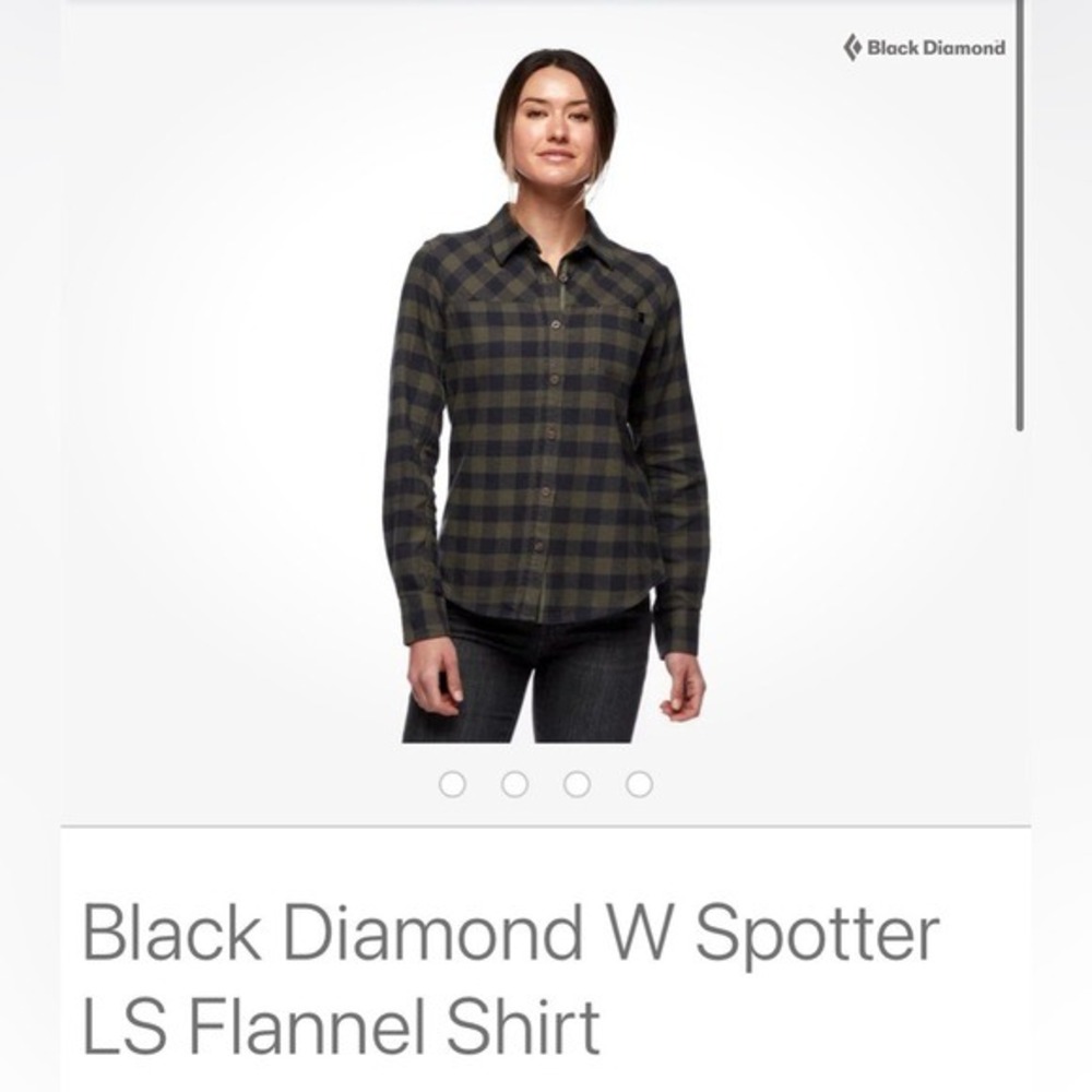 Black Diamond Spotter LS Flannel Shirt‎ Olive Green Navy Plaid Organic Cotton - Picture 6 of 6
